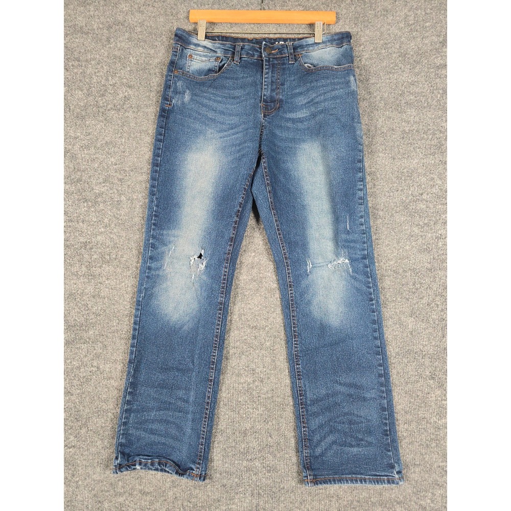 IZOD Mens Relaxed Fit Jeans Blue Distressed Denim Size 32x30